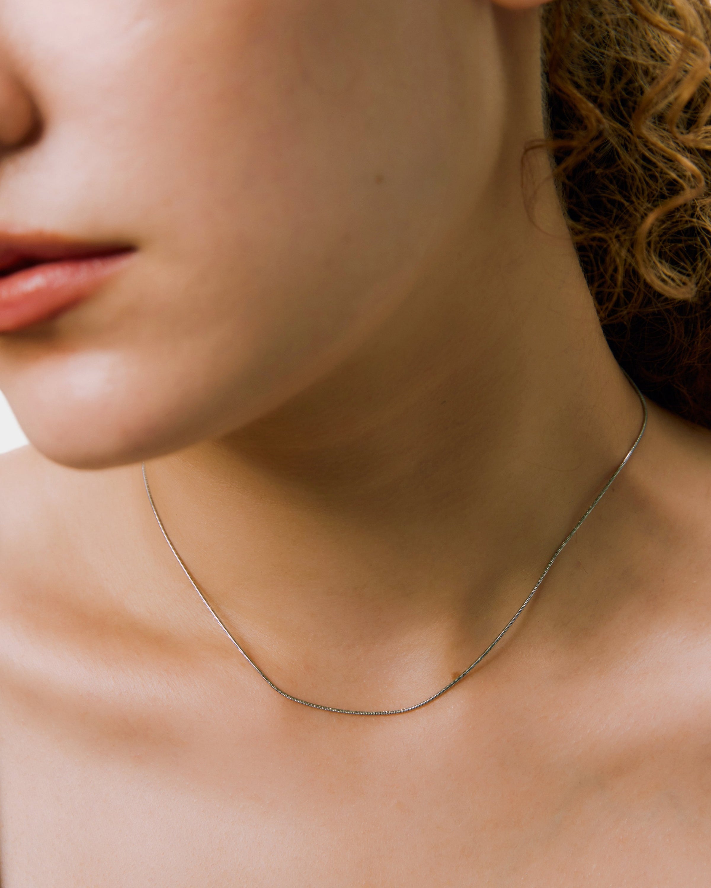 THE LIMELY Snake Chain Necklace(Silver)の着用写真