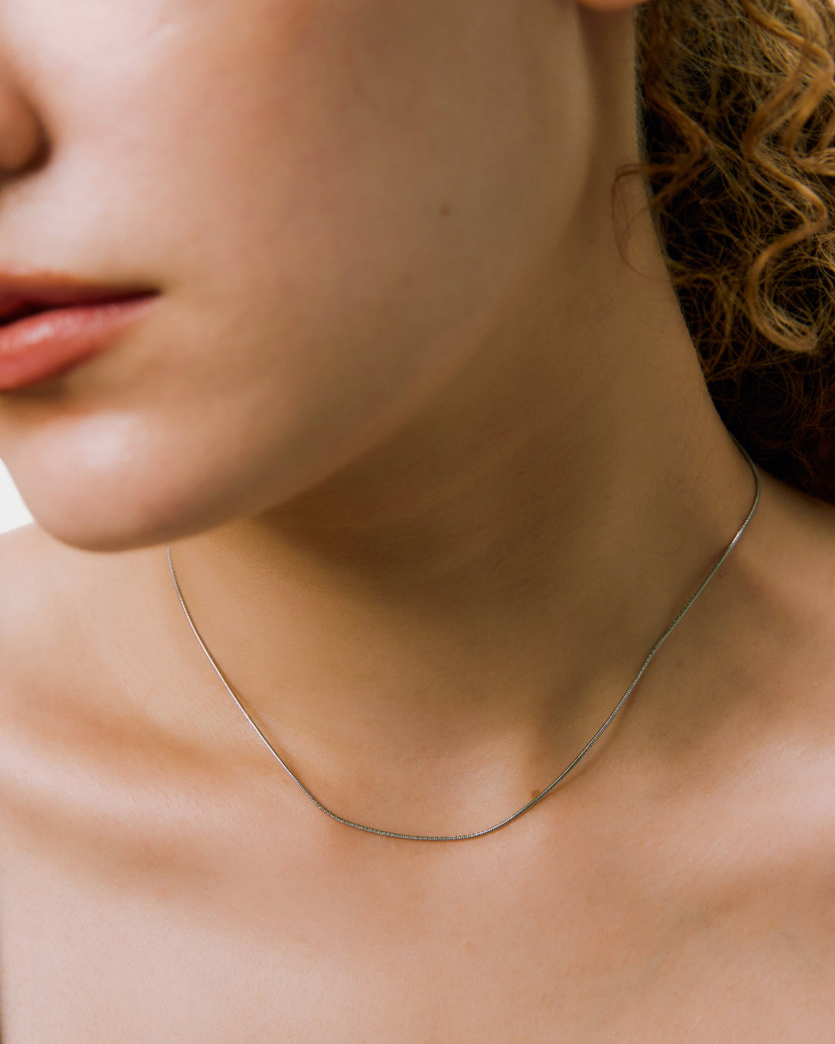 THE LIMELY Snake Chain Necklace(Silver)の着用写真