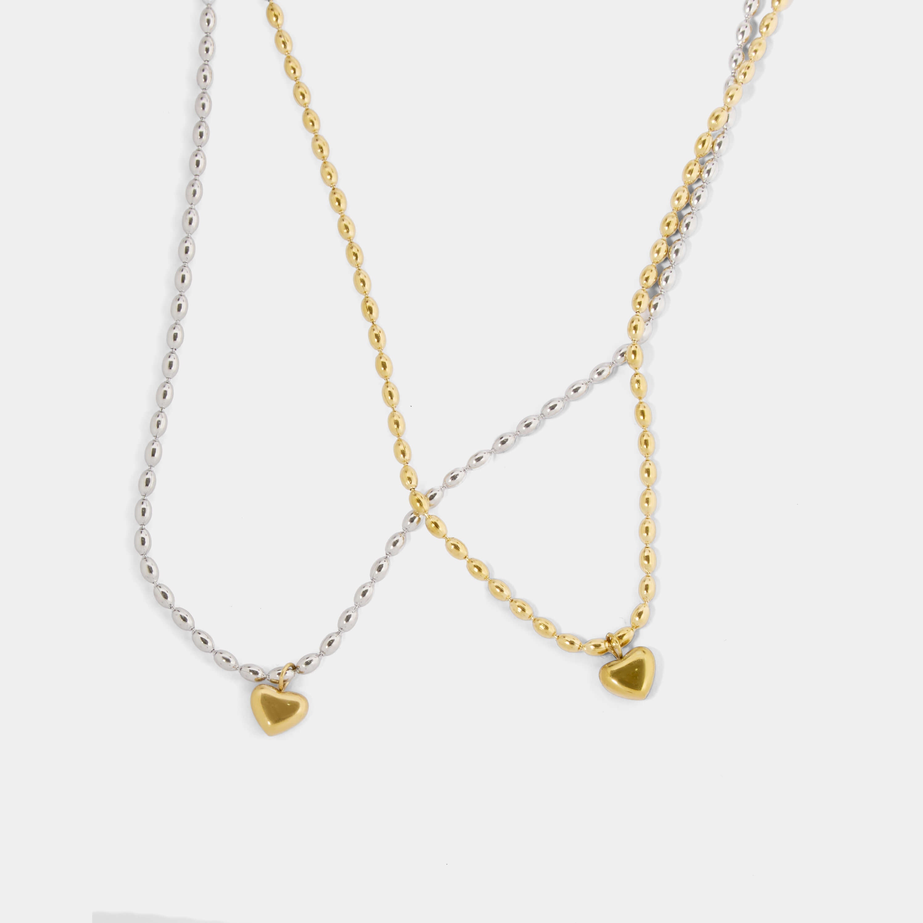 Ball Chain Heart Necklace - Silver
