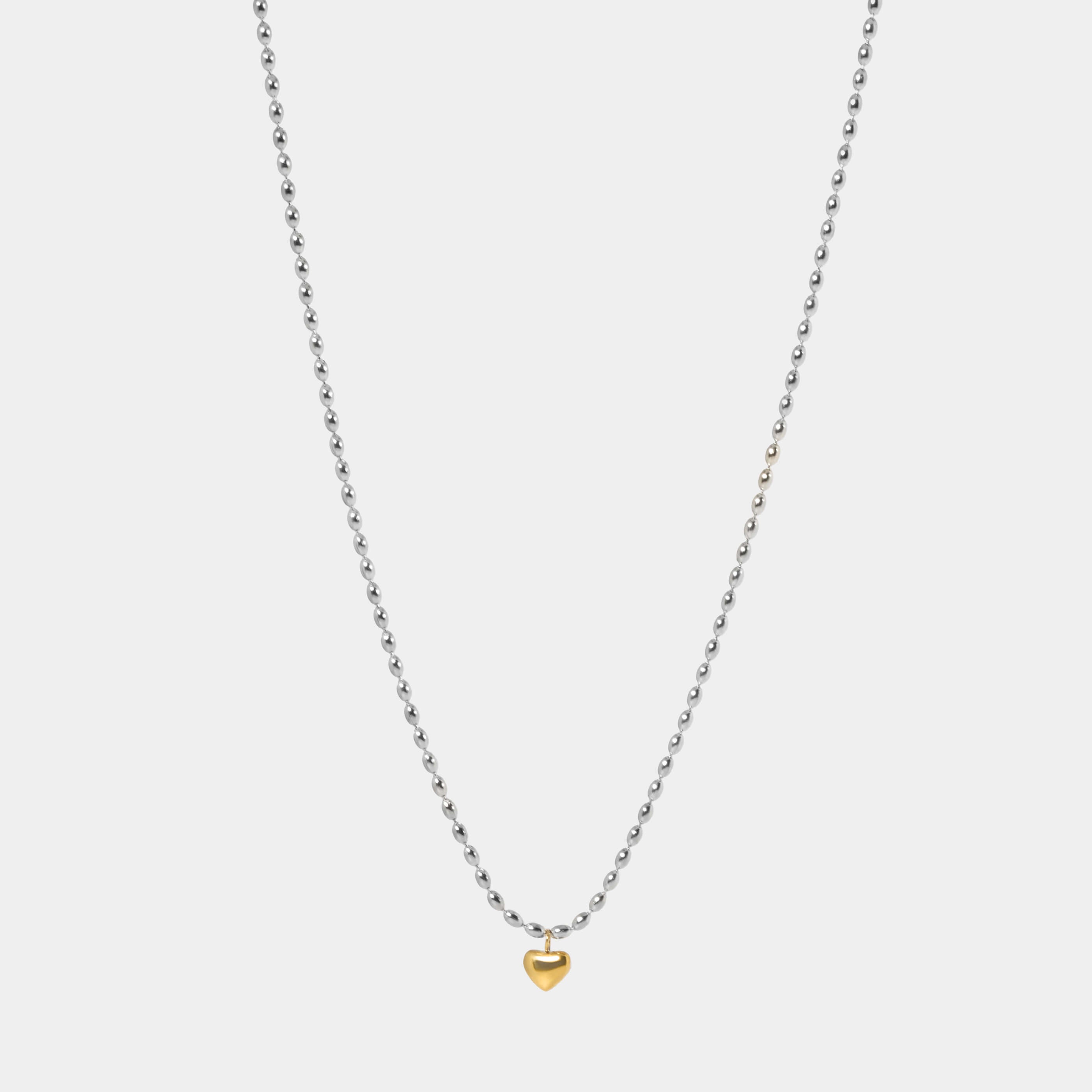 Ball Chain Heart Necklace - Silver