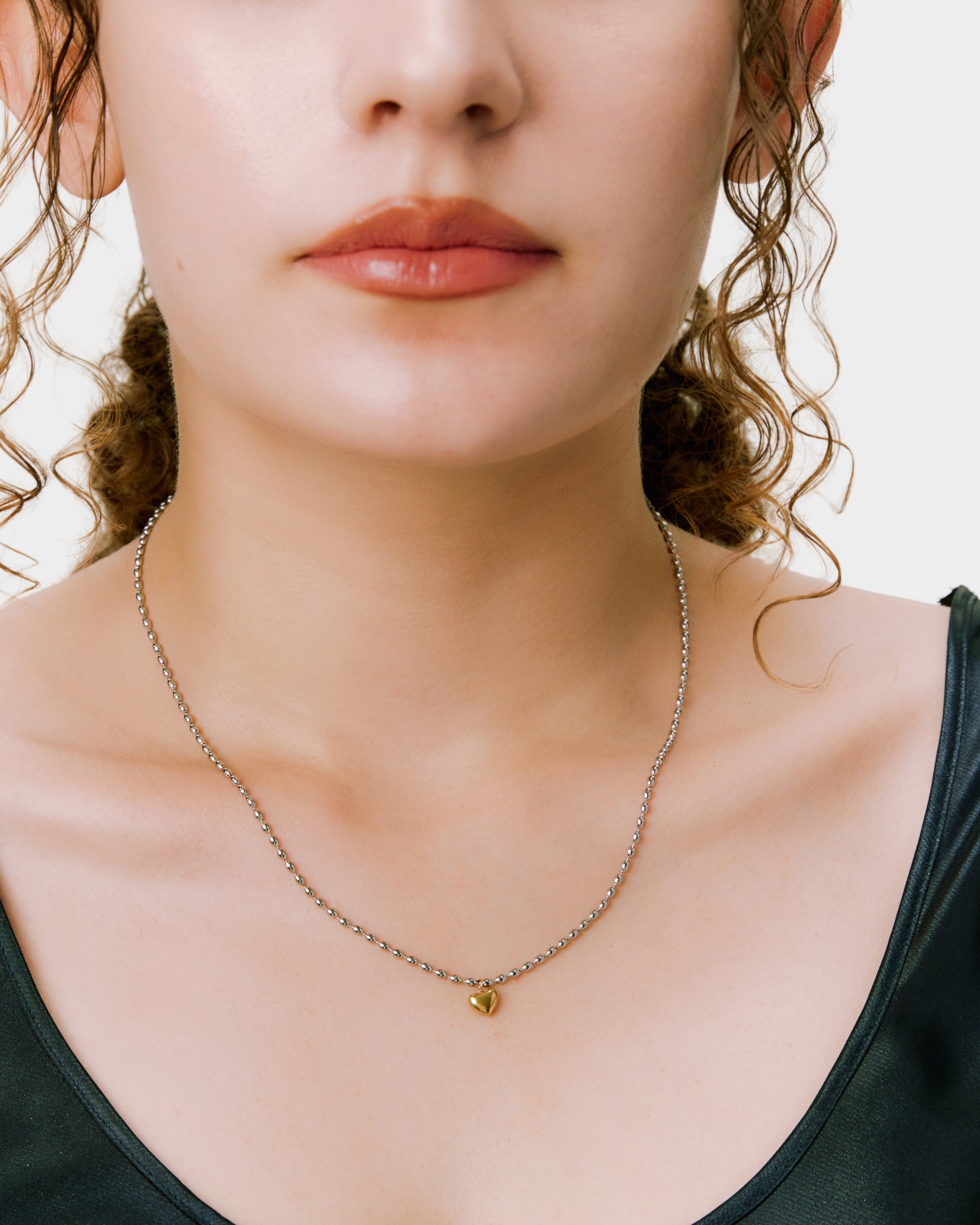Ball Chain Heart Necklace - Silver
