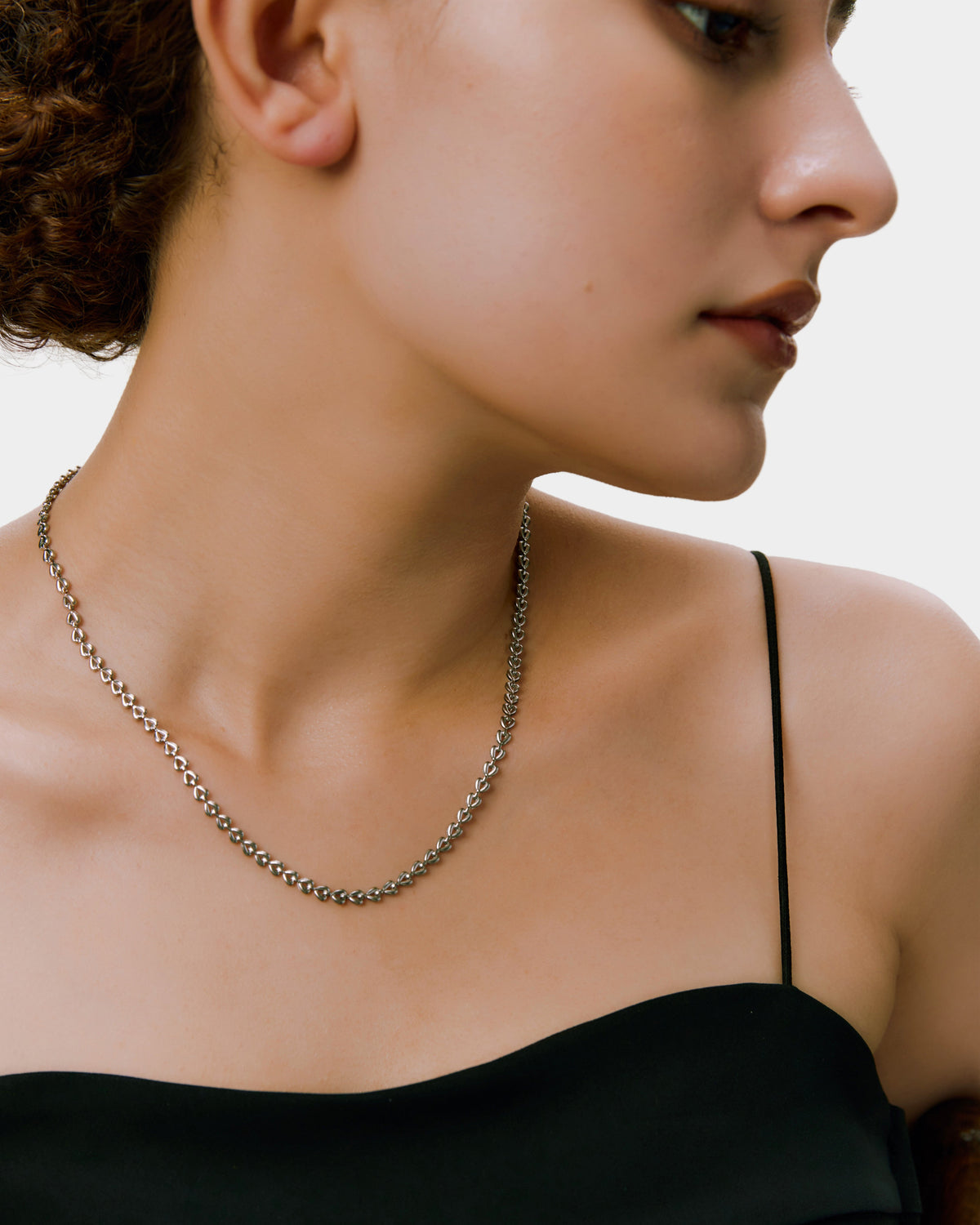 Heart Link Chain Necklace - Silver