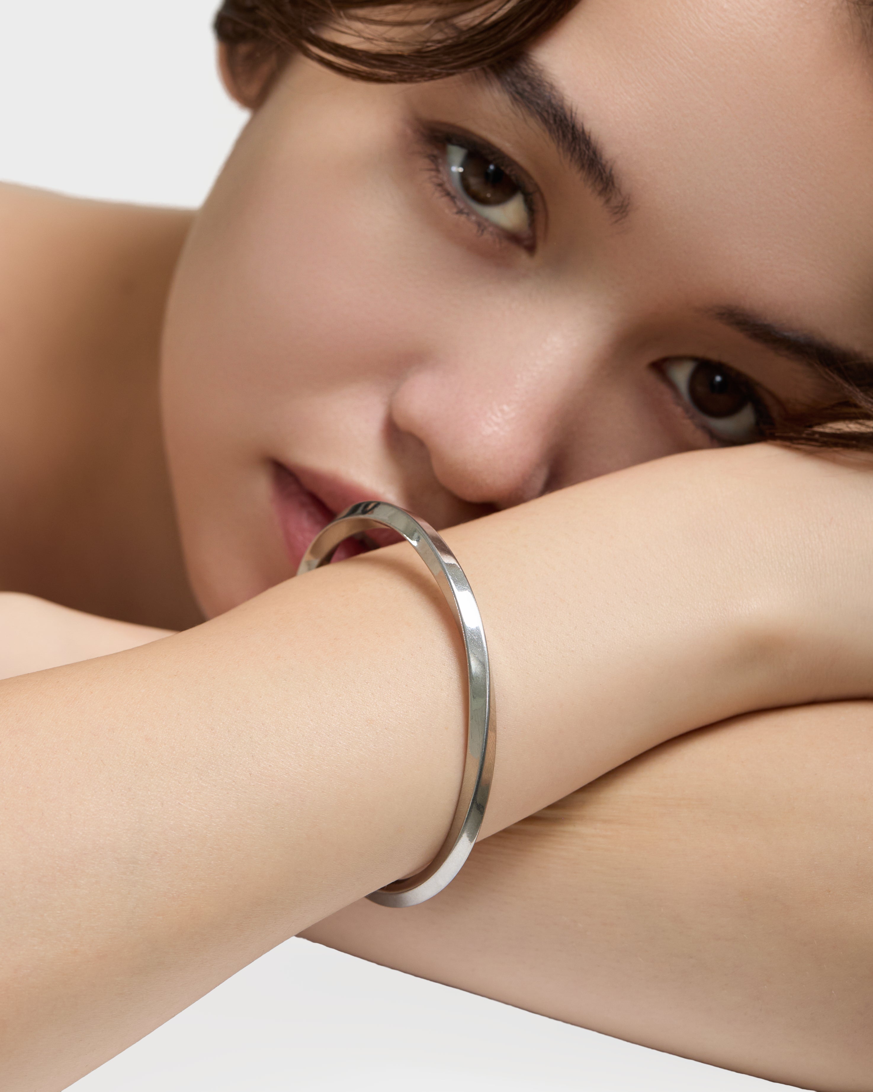Twisted Open Bangle - Silver