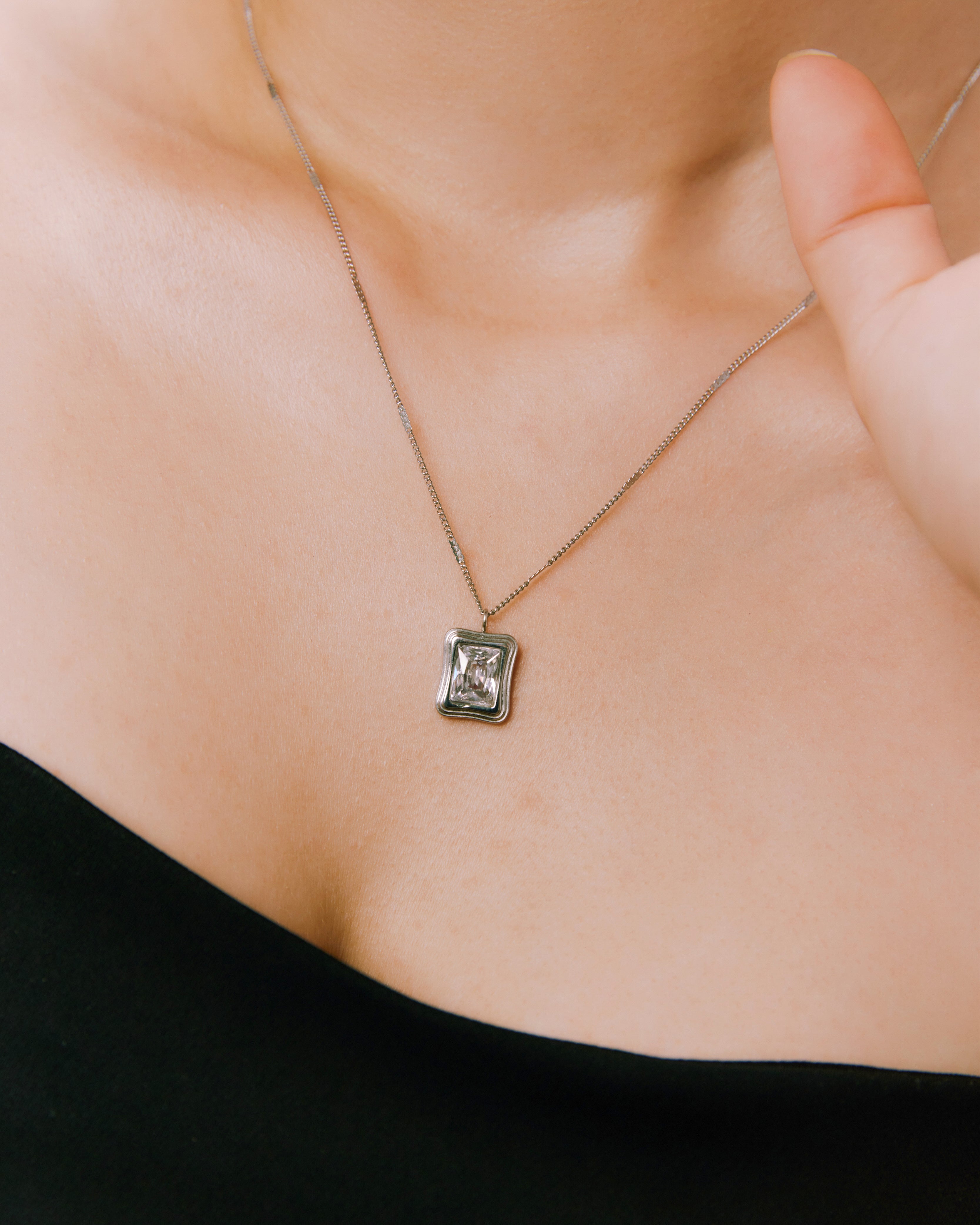 White Stone Necklace - Silver