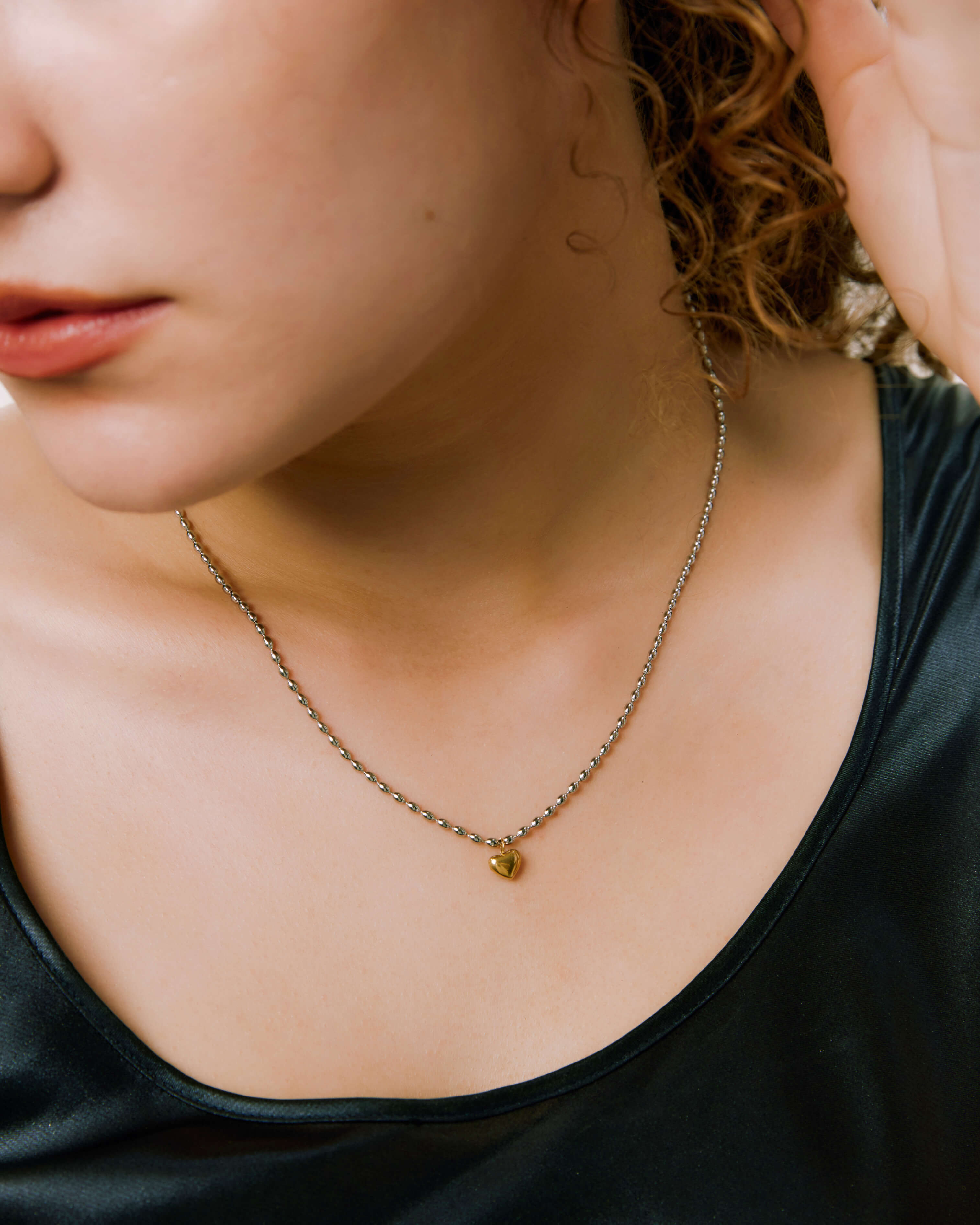 Ball Chain Heart Necklace - Silver