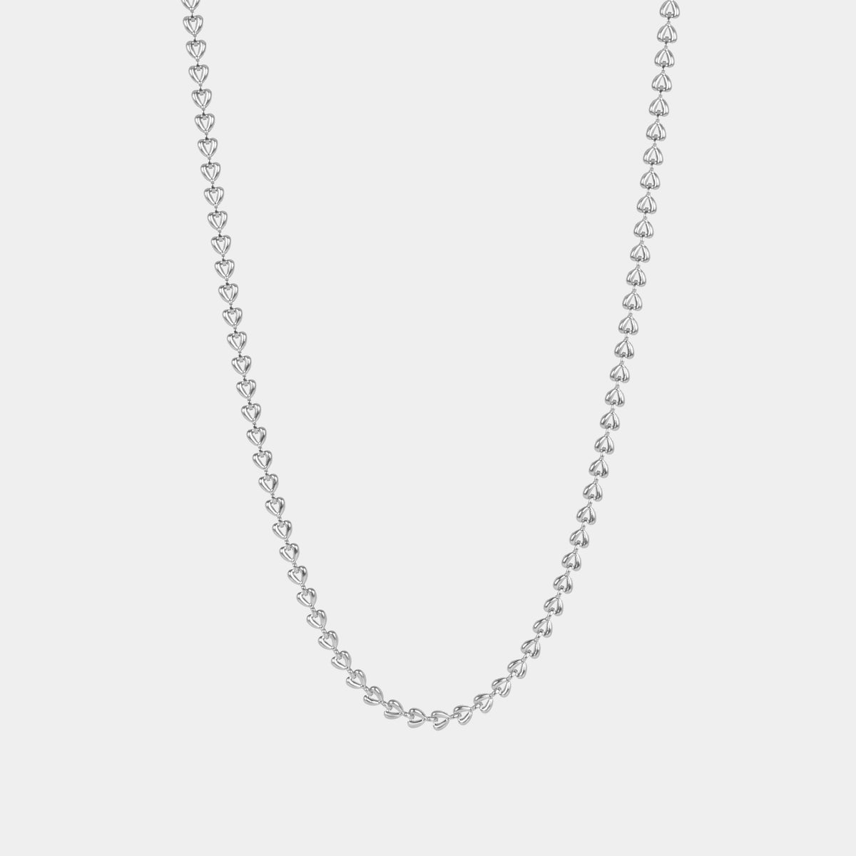 Heart Link Chain Necklace - Silver