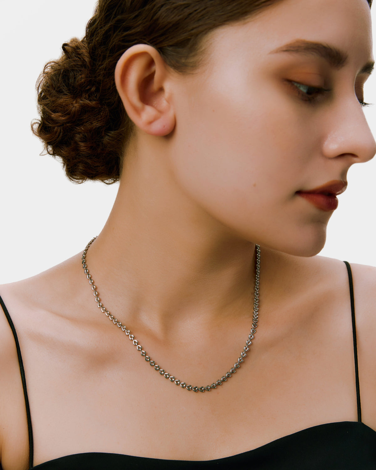 Heart Link Chain Necklace - Silver