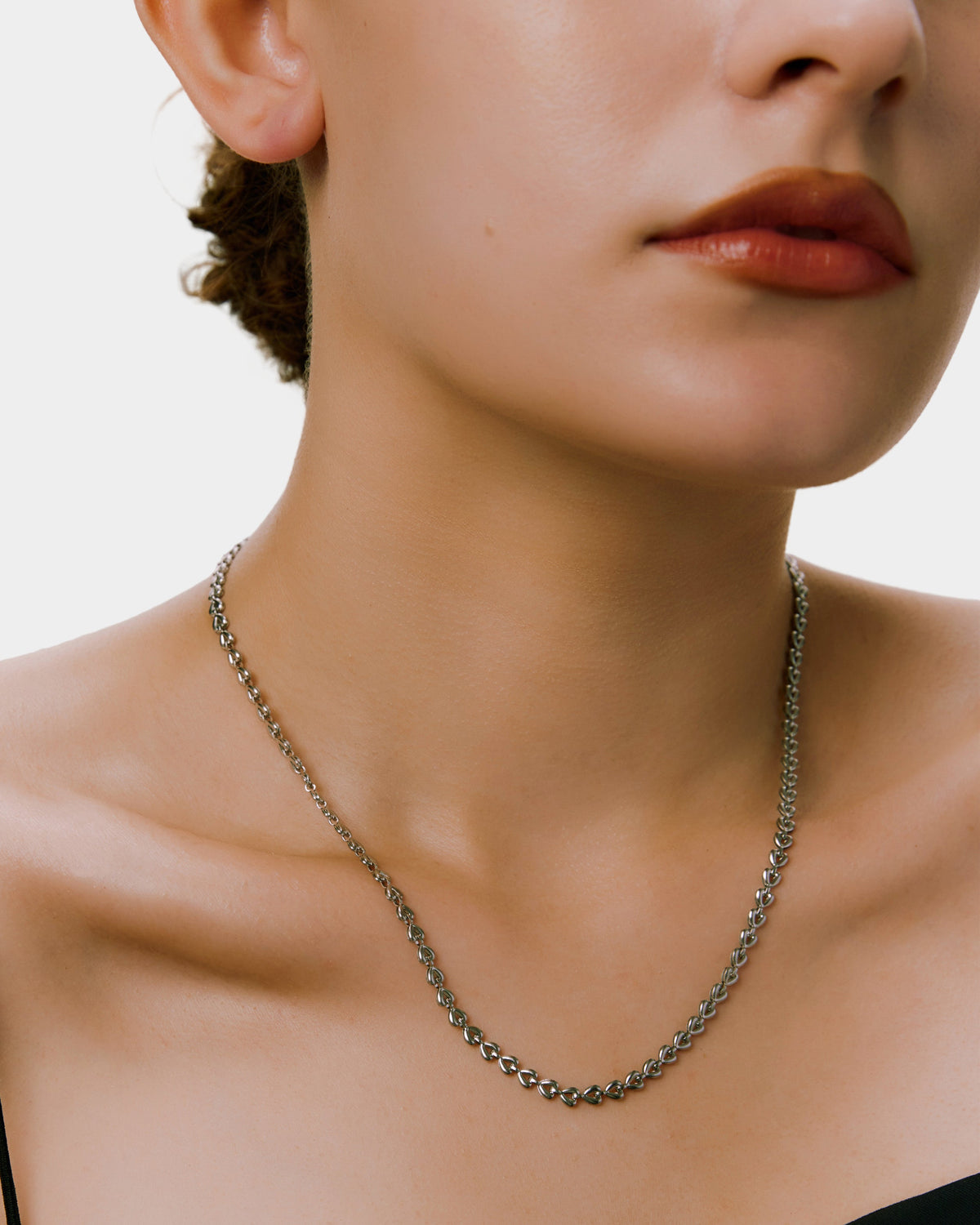 Heart Link Chain Necklace - Silver