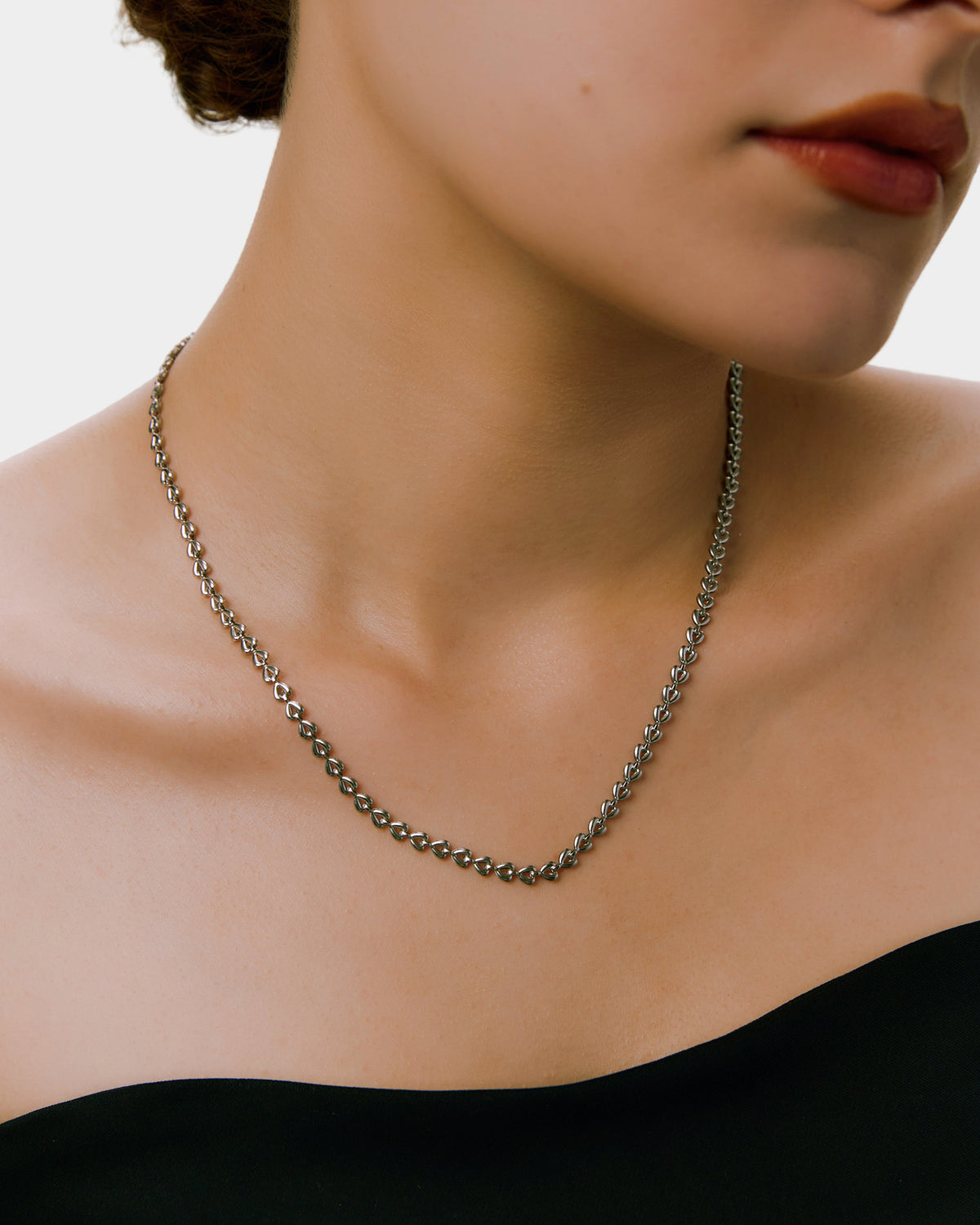 Heart Link Chain Necklace - Silver