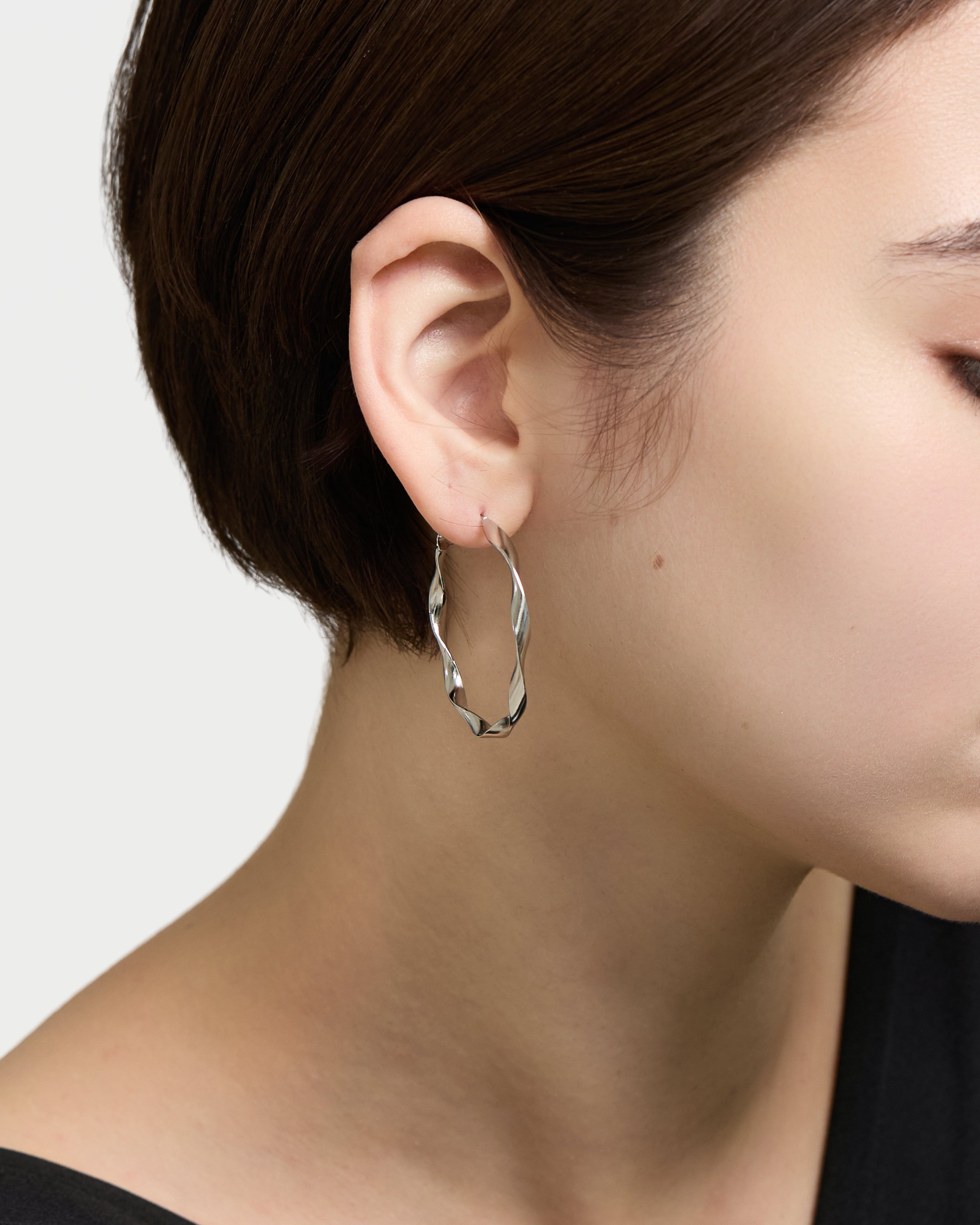 Spiral Flat Hoop Earrings - Silver