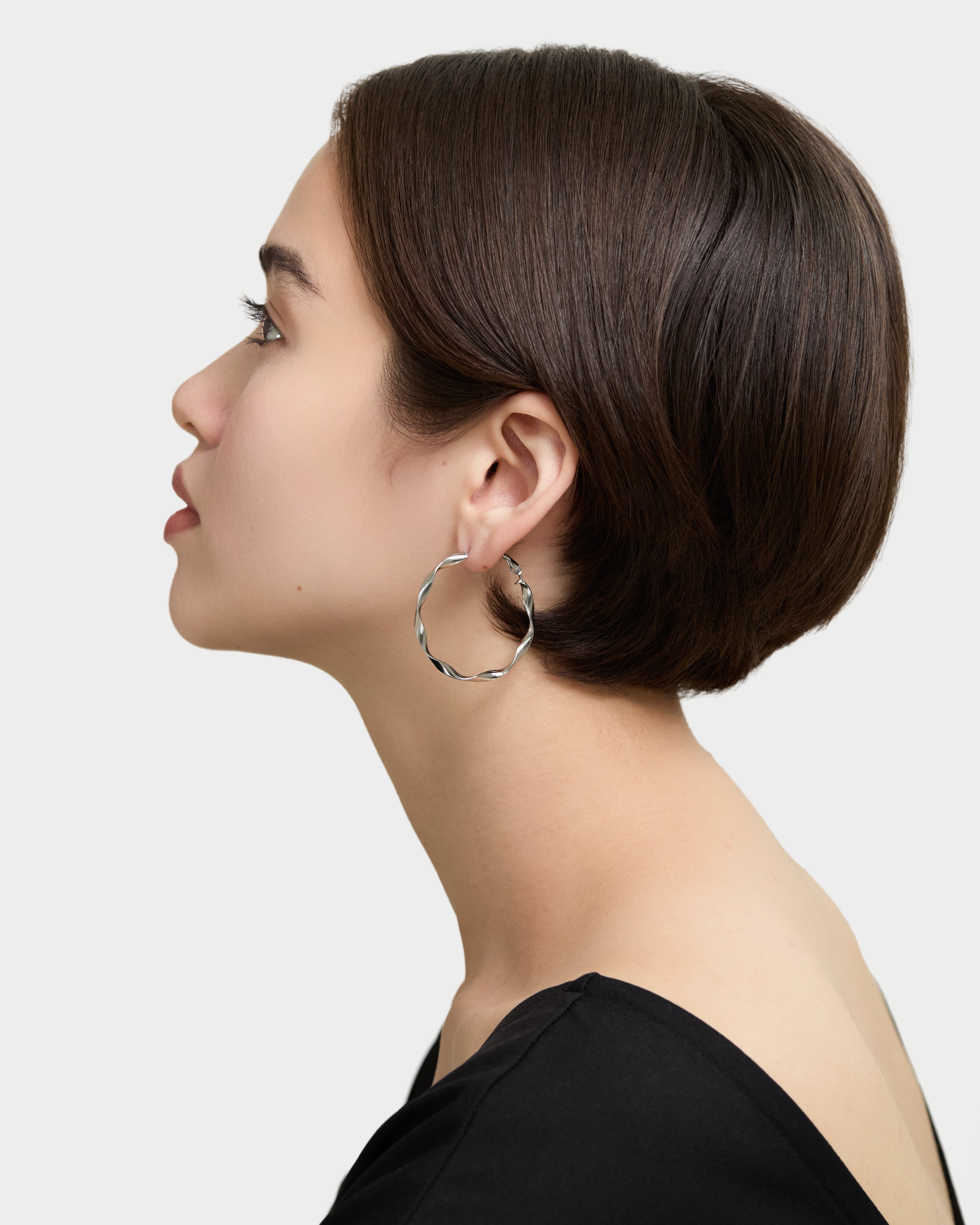 Spiral Flat Hoop Earrings - Silver