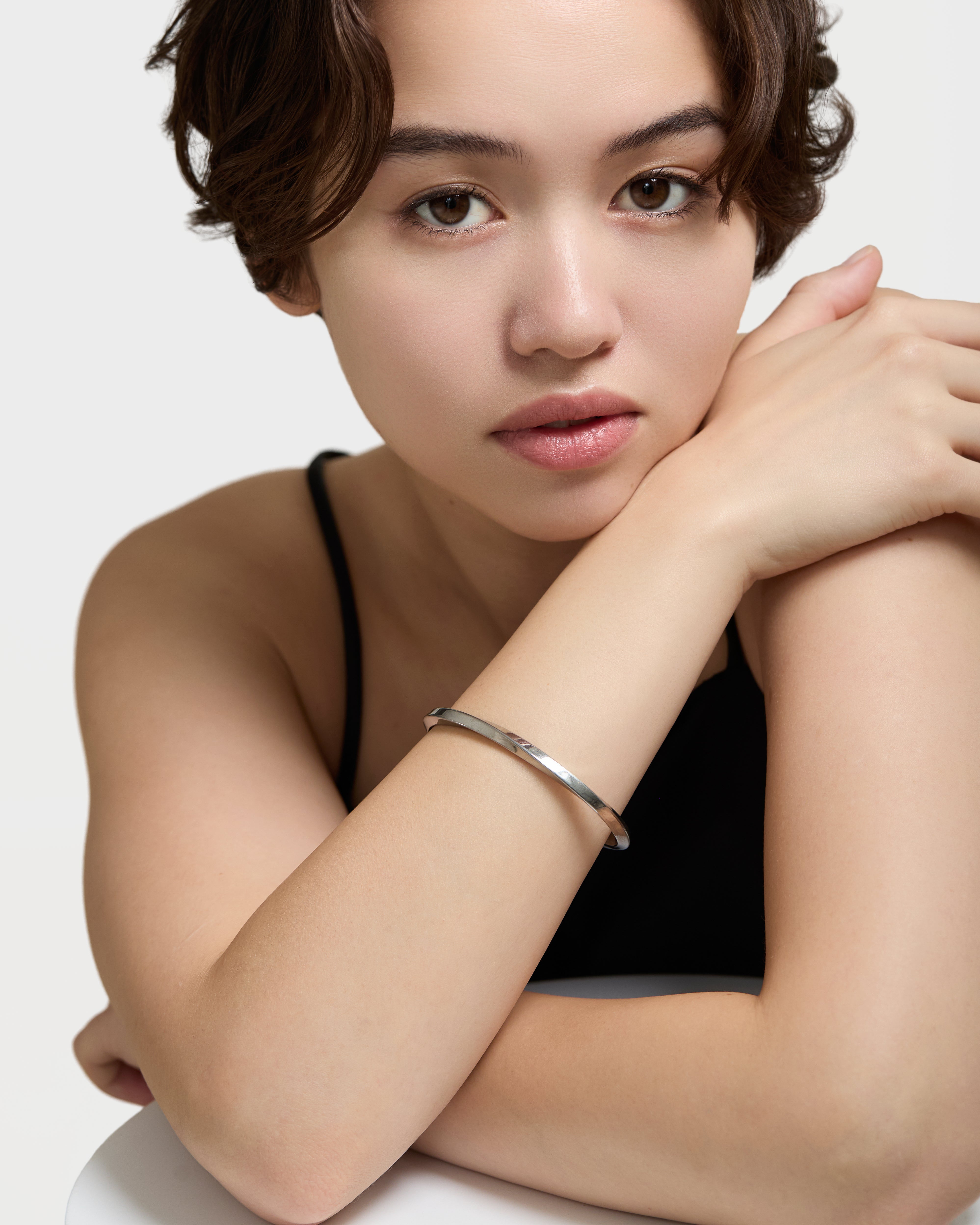 Twisted Open Bangle - Silver