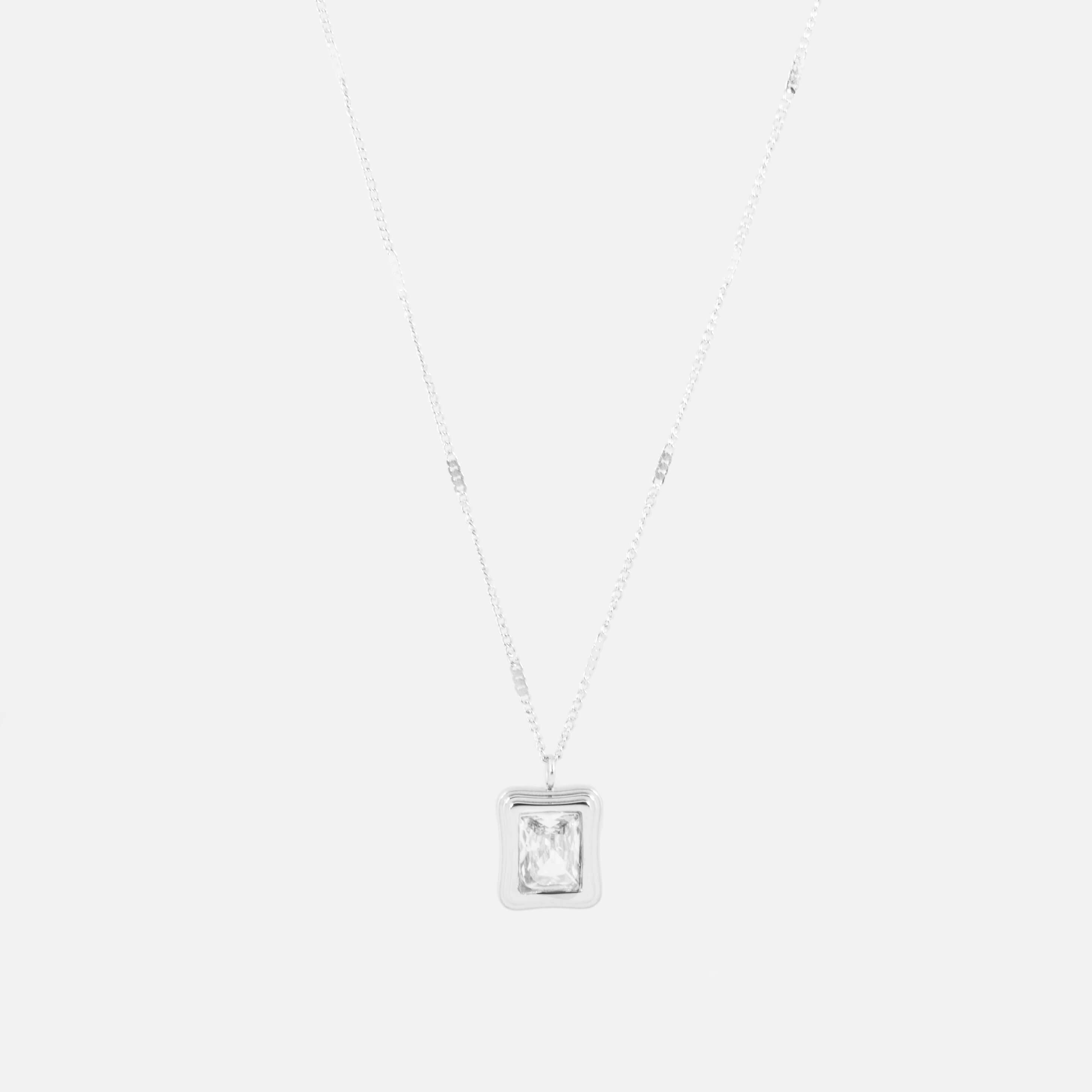 White Stone Necklace - Silver