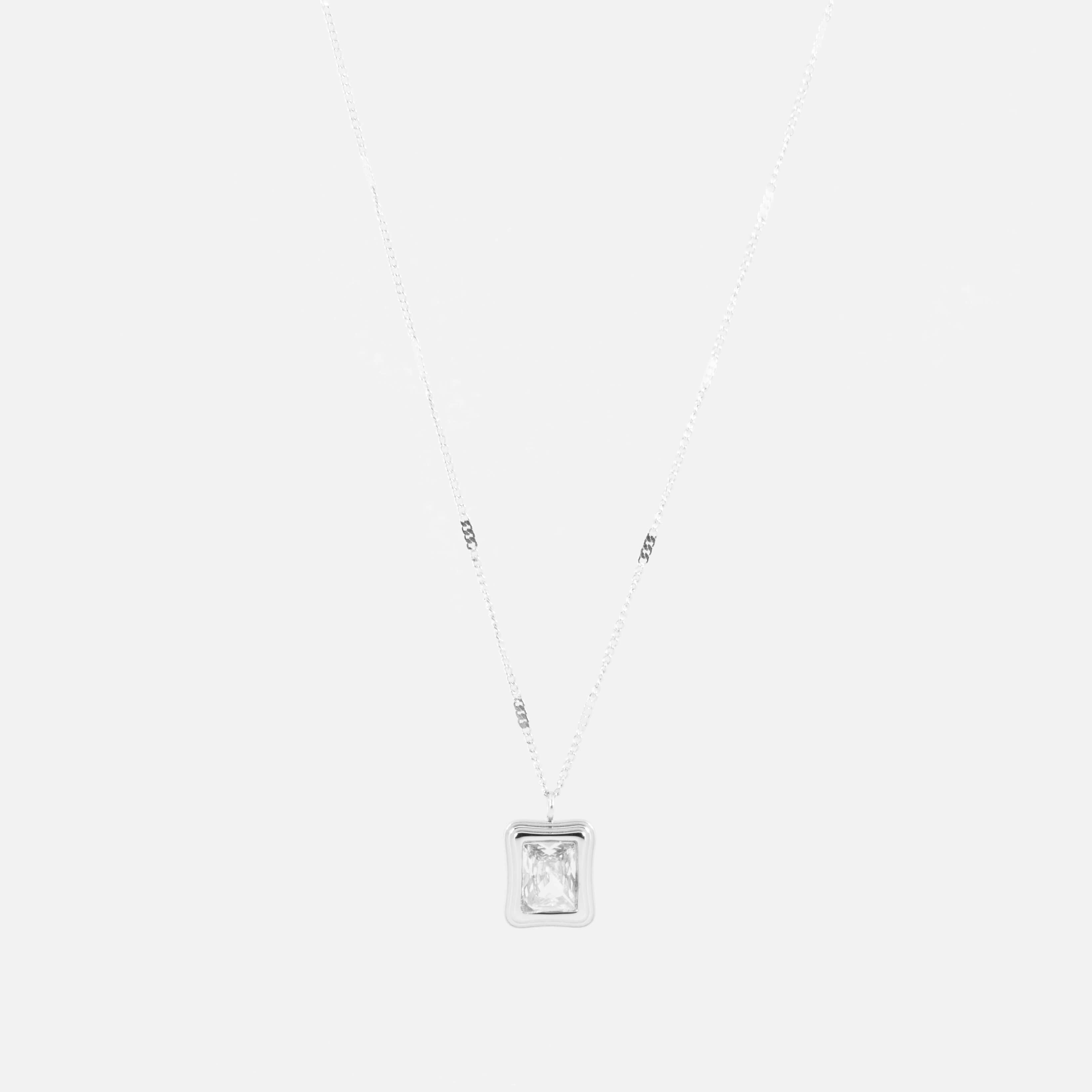 White Stone Necklace - Silver
