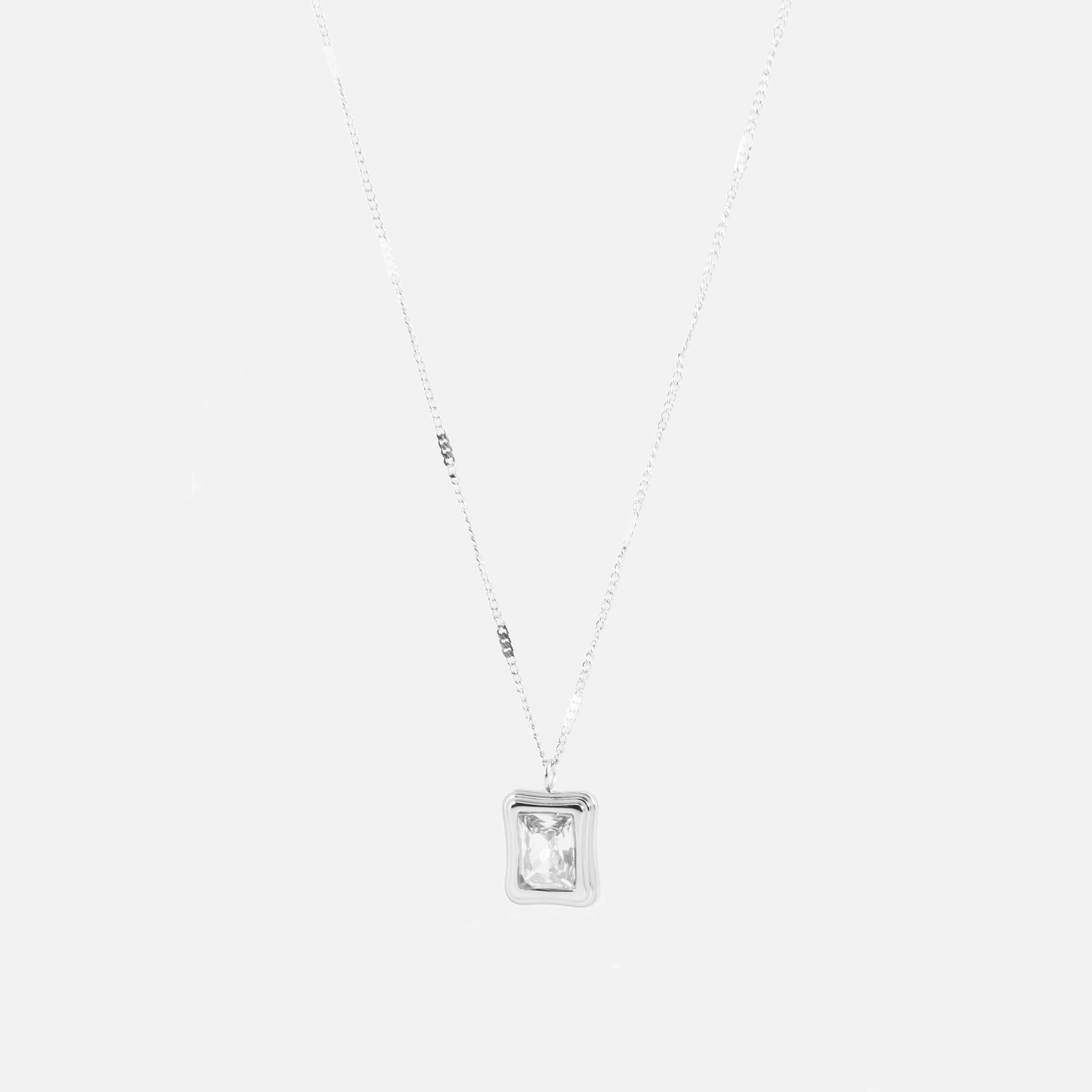 White Stone Necklace - Silver