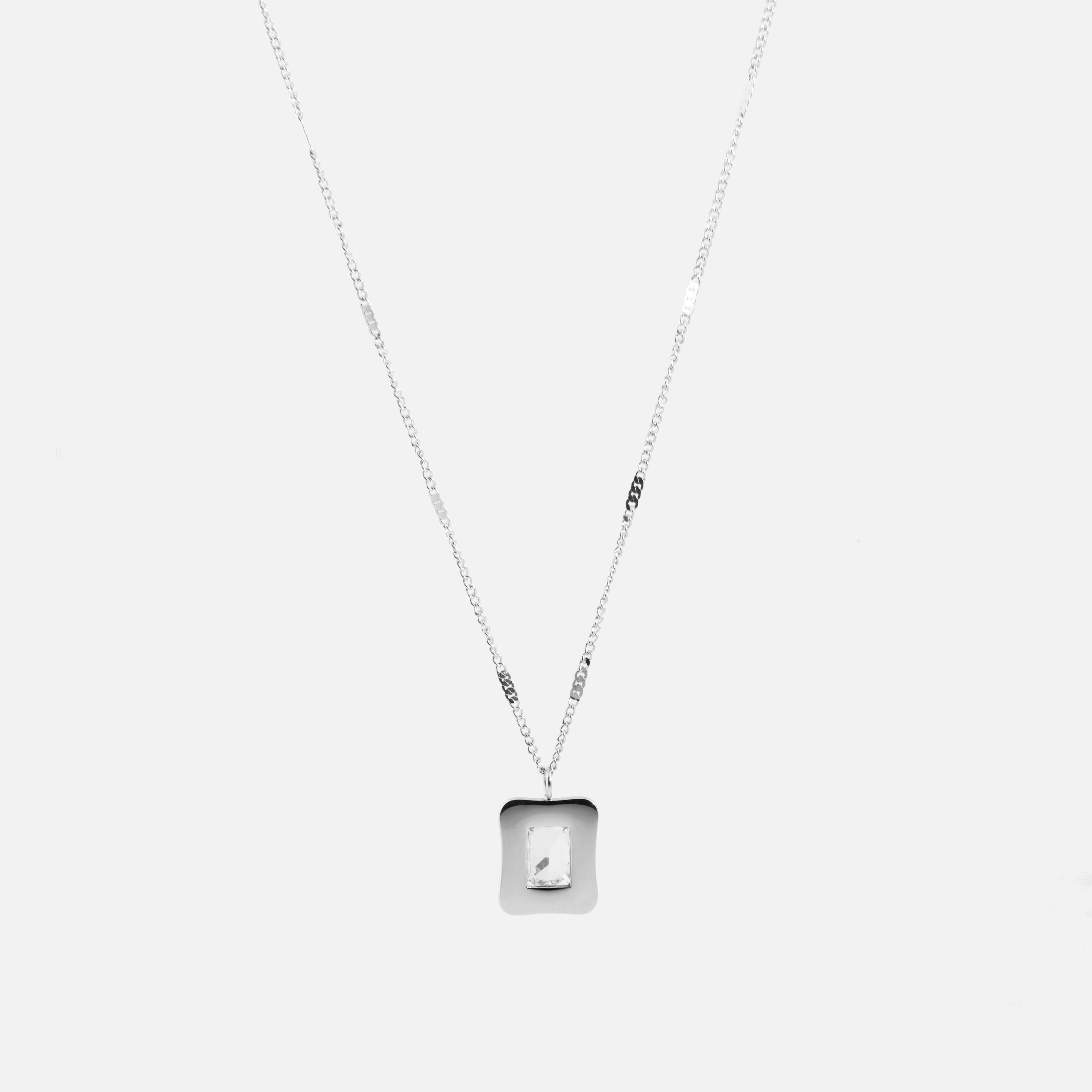 White Stone Necklace - Silver