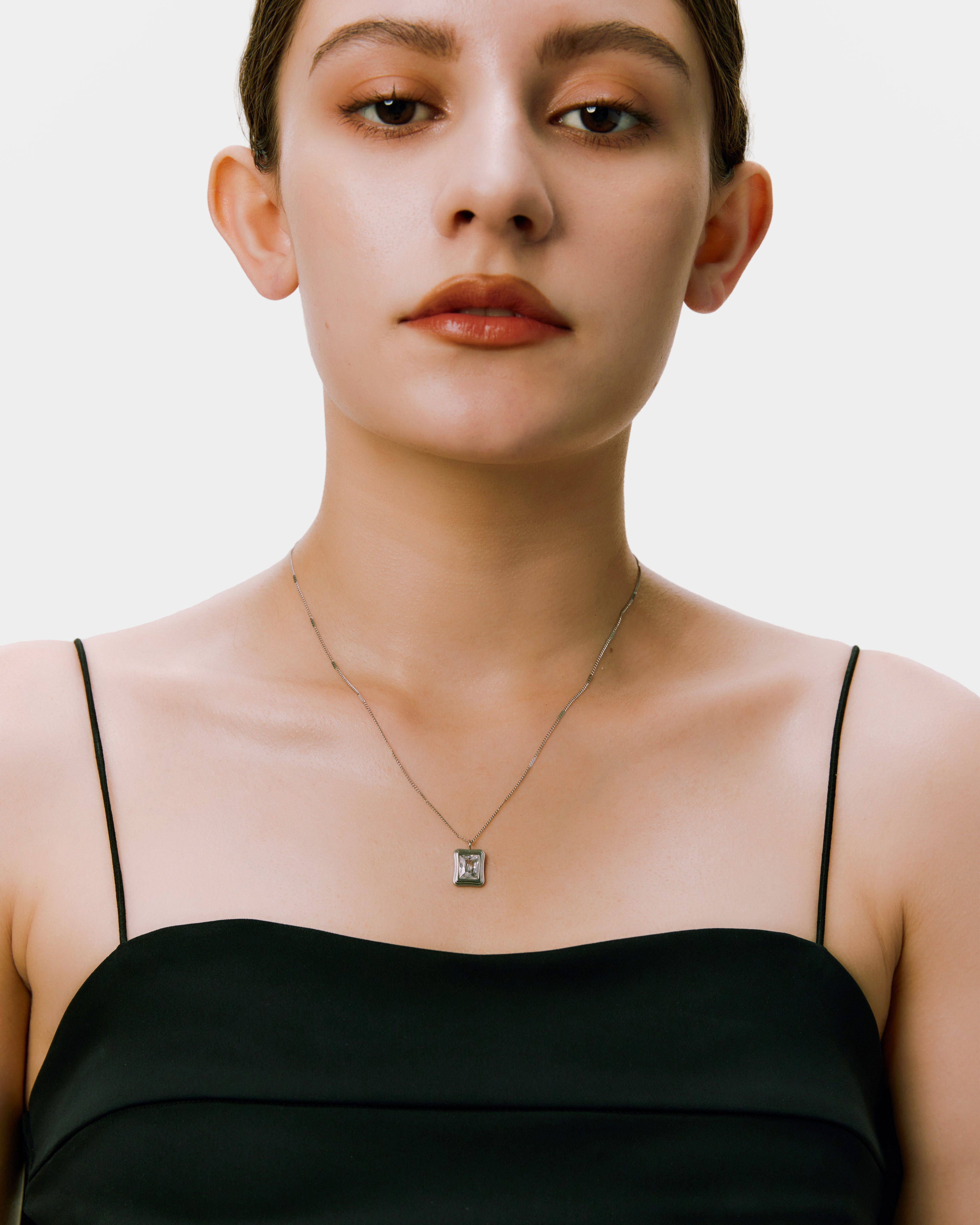 White Stone Necklace - Silver