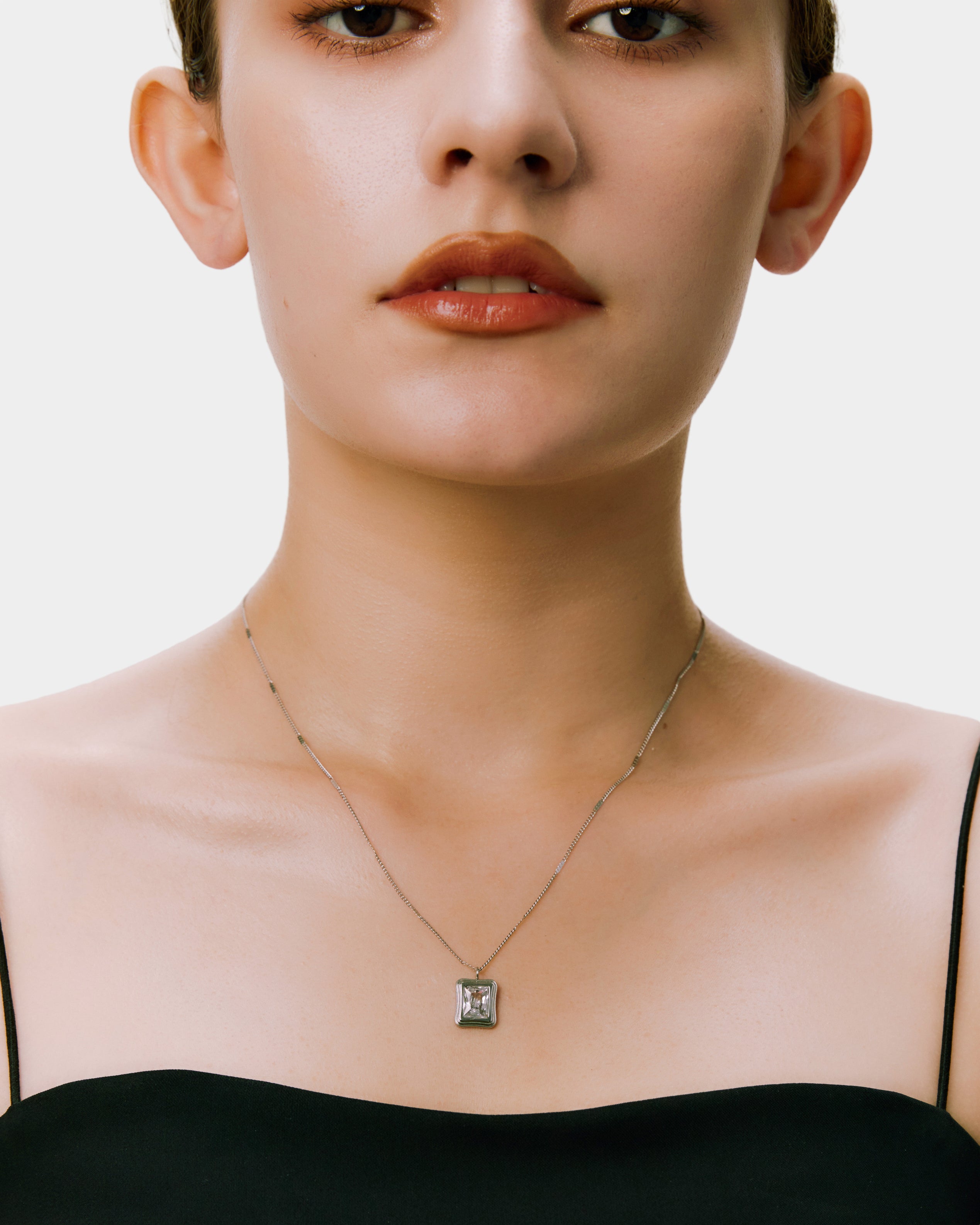 White Stone Necklace - Silver