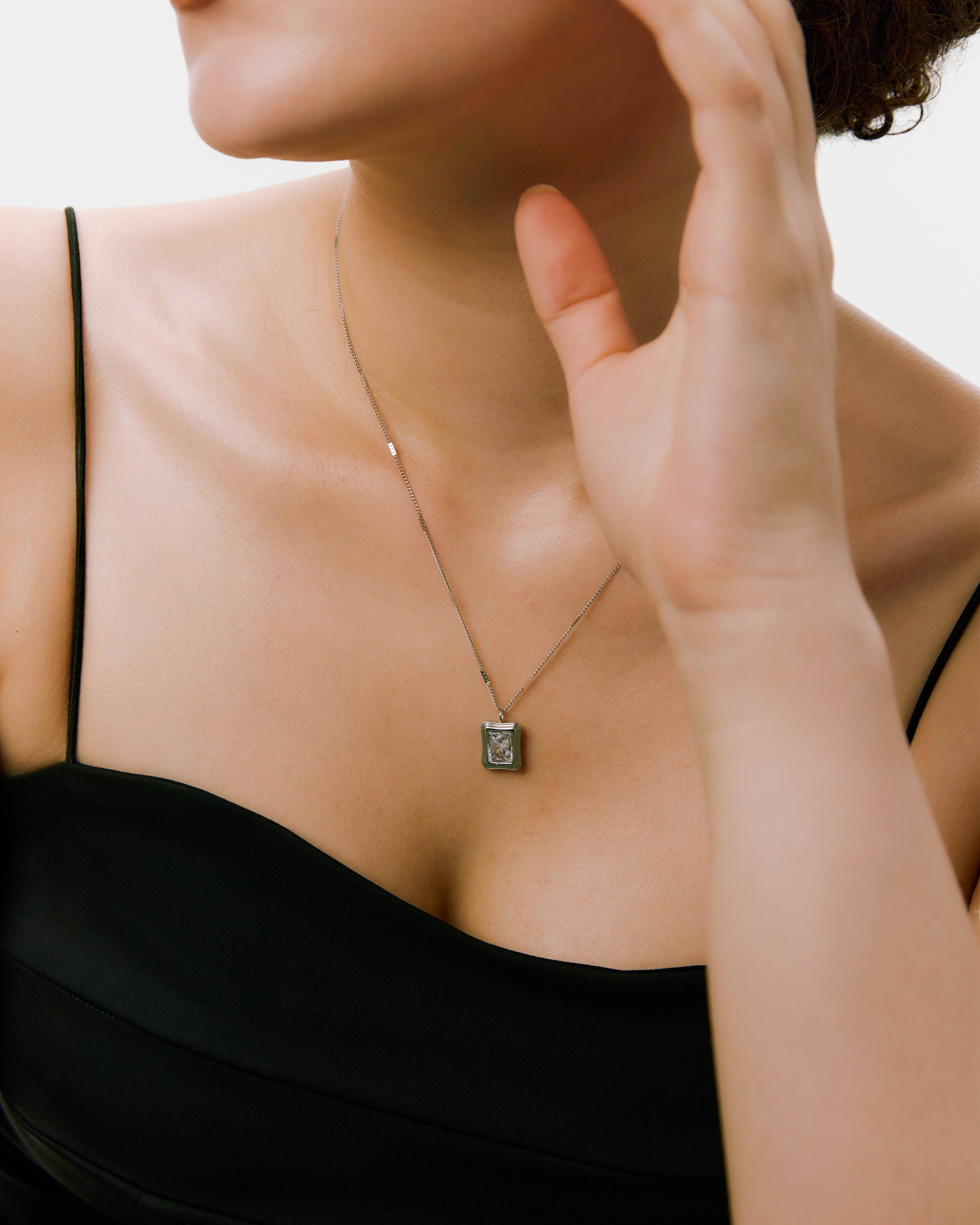 White Stone Necklace - Silver