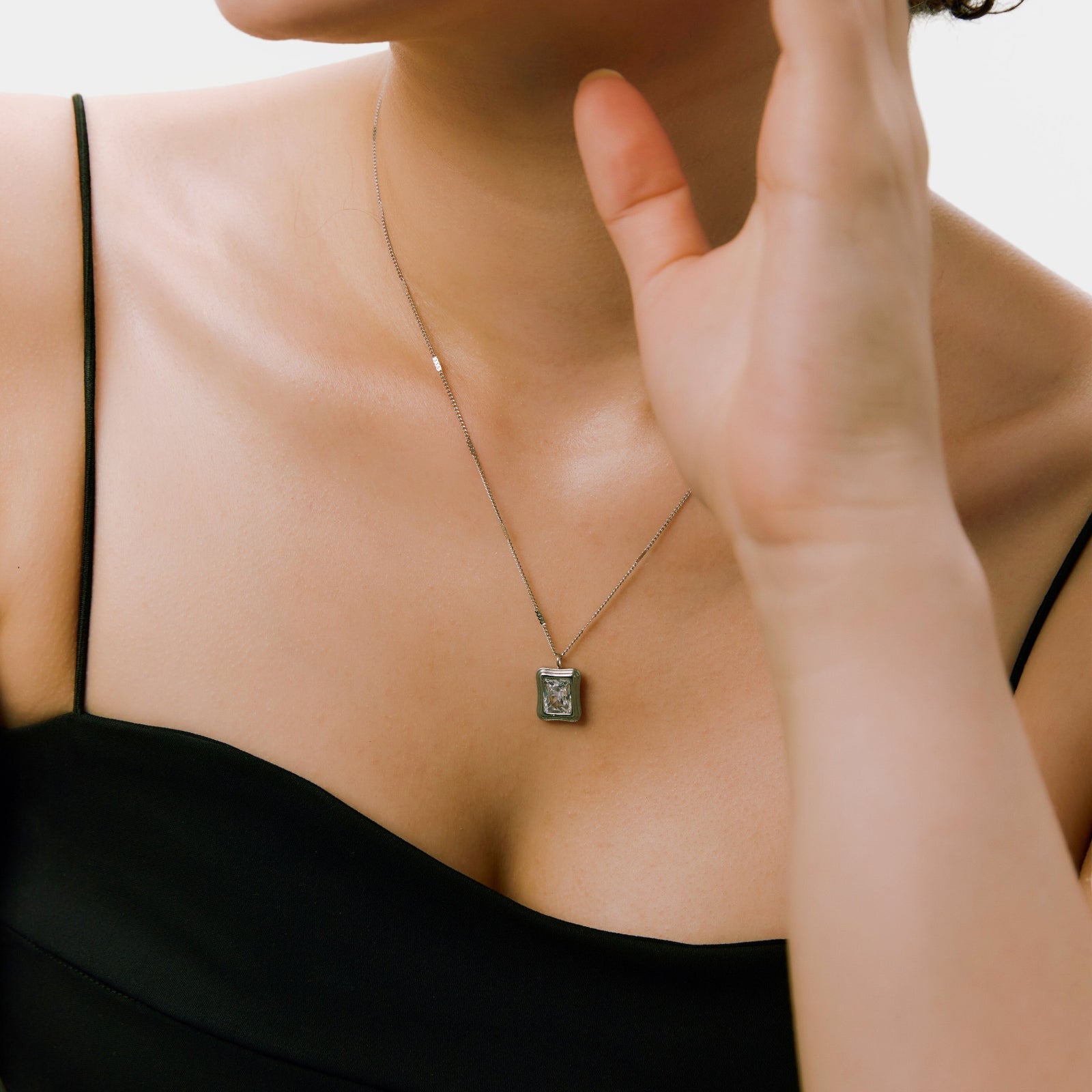 White Stone Necklace - Silver