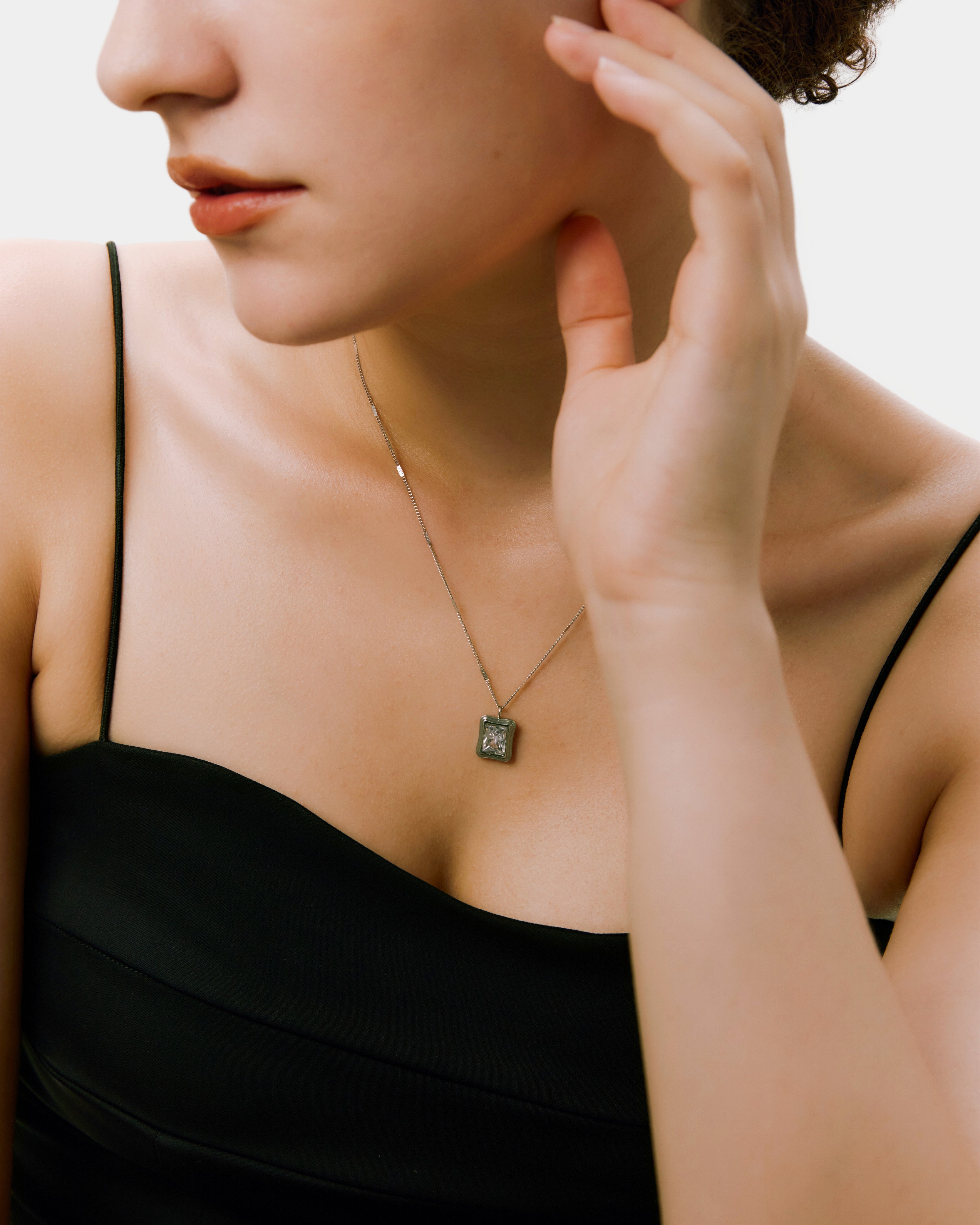 White Stone Necklace - Silver