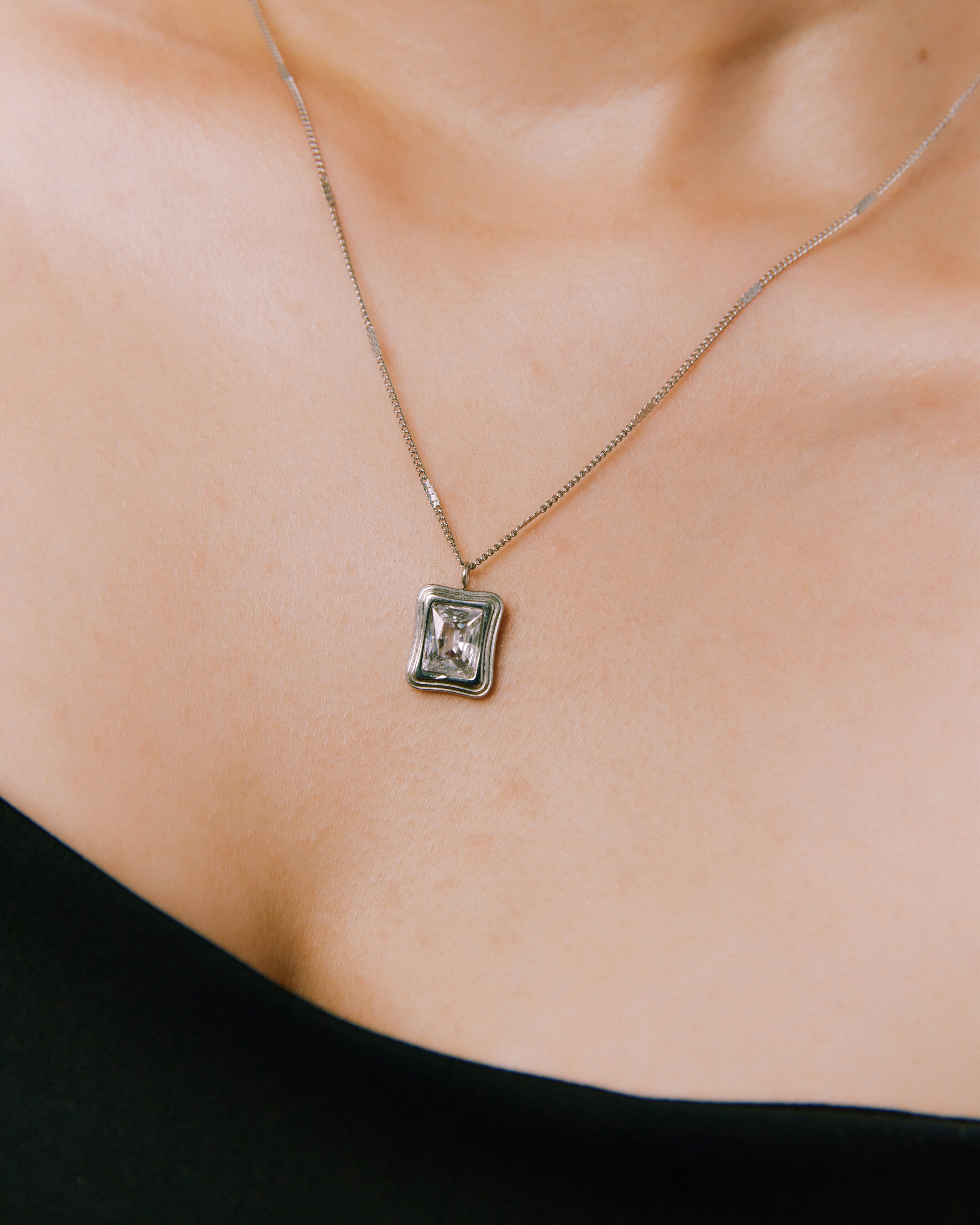 White Stone Necklace - Silver
